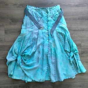 Silk Studio Collection Tie Dye Silk Turquoise Button Down Vtg 90's Skirt Sz M/L